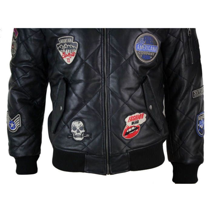 Mens Real Lether Quilted Puffer Varsity Baseball Bomber Letterman Jacket Badge - Image 5