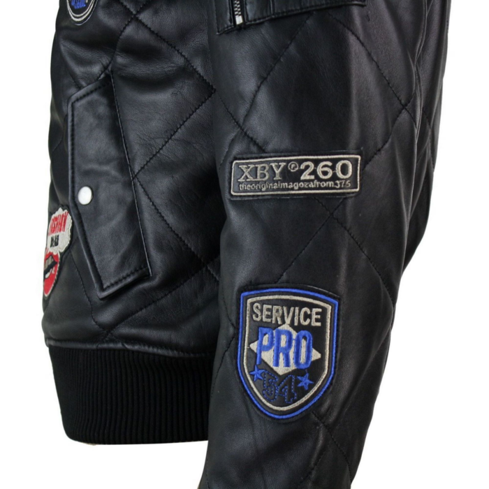 Mens Real Lether Quilted Puffer Varsity Baseball Bomber Letterman Jacket Badge - Image 4