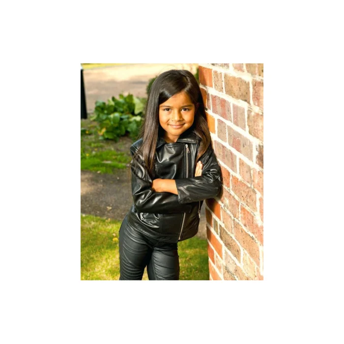 Girls Kids Real leather Biker Style Jacket Cross Zip Black Pink Age - Image 3