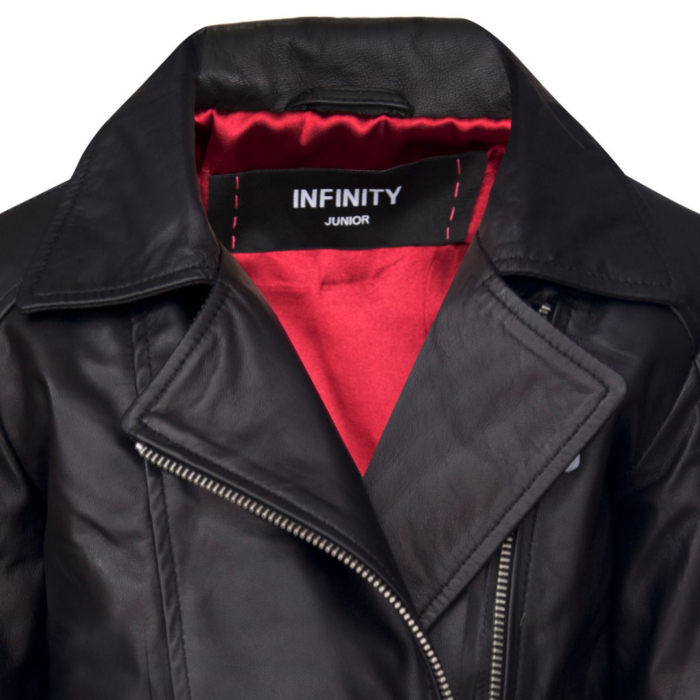 Girls Kids Real leather Biker Style Jacket Cross Zip Black Pink Age - Image 5