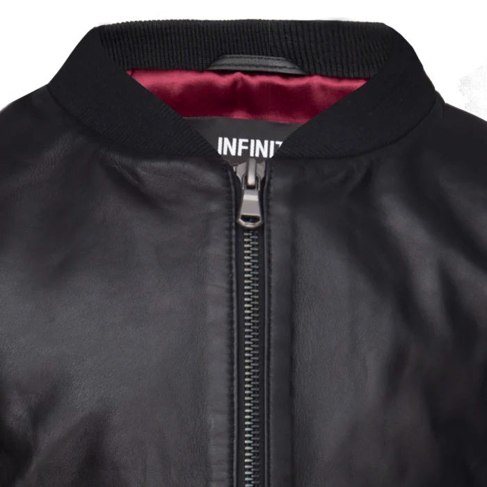 Boys Girls Kids Unisex Real leather Bomber Style Jacket Varsity Zip Black Blue - Image 5