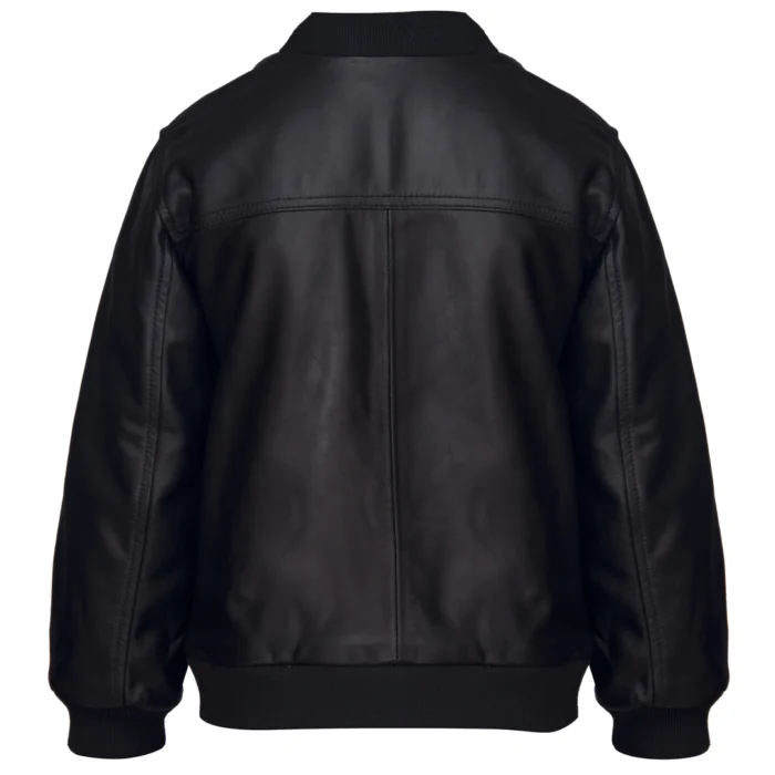 Boys Girls Kids Unisex Real leather Bomber Style Jacket Varsity Zip Black Blue - Image 4