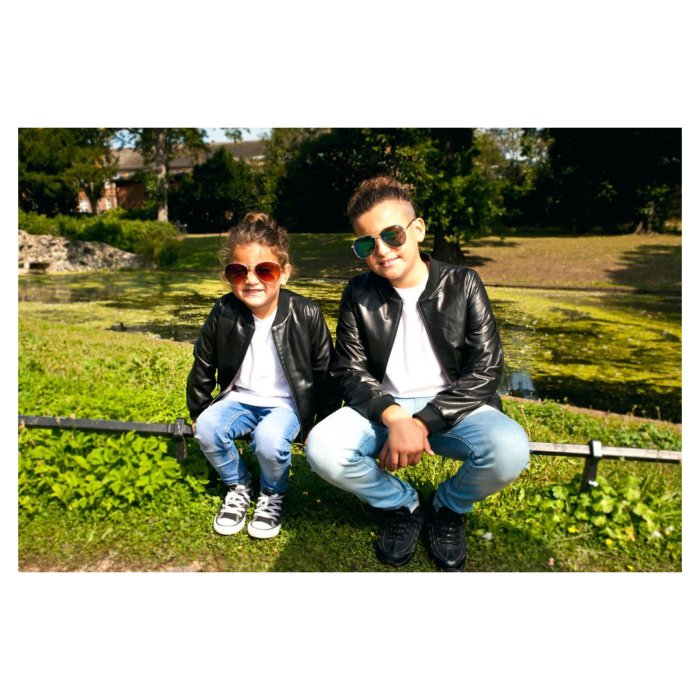 Boys Girls Kids Unisex Real leather Bomber Style Jacket Varsity Zip Black Blue - Image 3