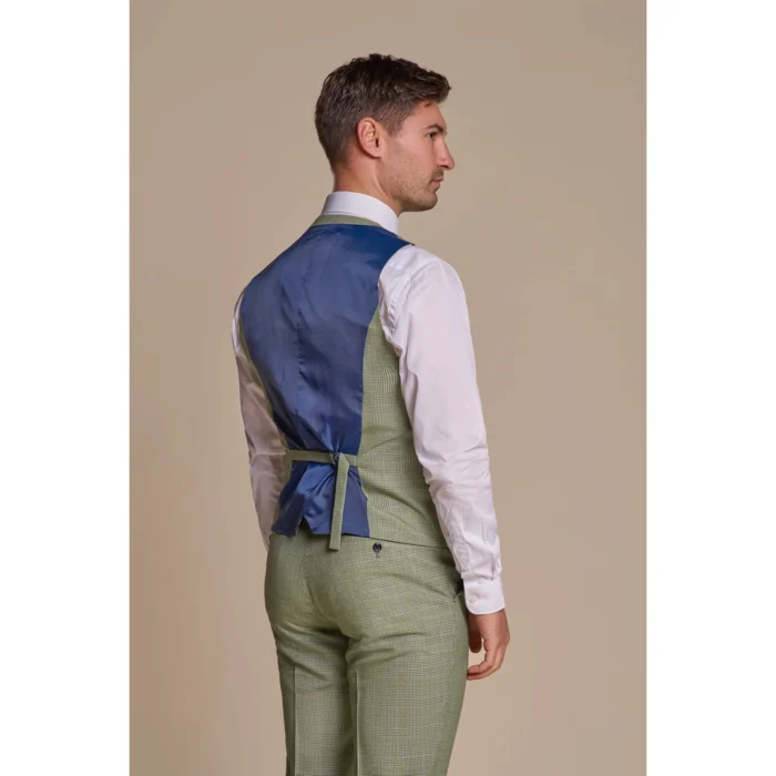 Men's Waistcoat Sage Green Checked Tailored Fit Vest - Image 2