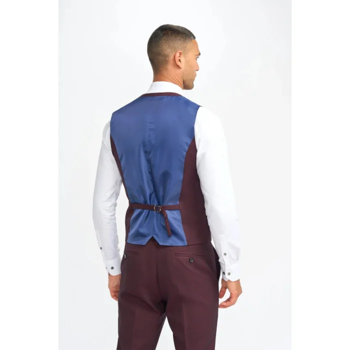 Men's Waistcoat Burgundy Checked Tailored Fit Vest - Image 2