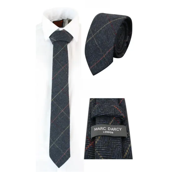 Mens Tweed Herringbone Textured Velvet Marc Darcy Ties Classic Vintage Retro - Image 5