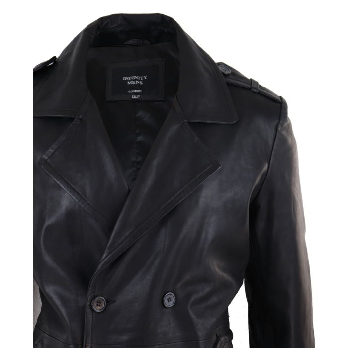 Mens Real Leather 3/4 Double Breasted Pea Coat Sherlock Brown Sailor Classic - Image 5
