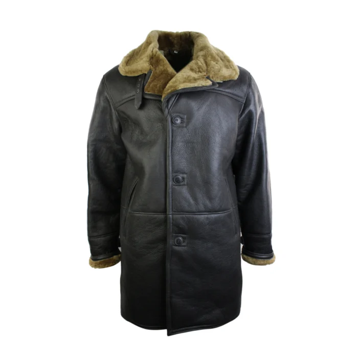 Mens 3/4 Brown Duffle Crombi Real Sheepskin Jacket Classic Brown Ginger - Image 1