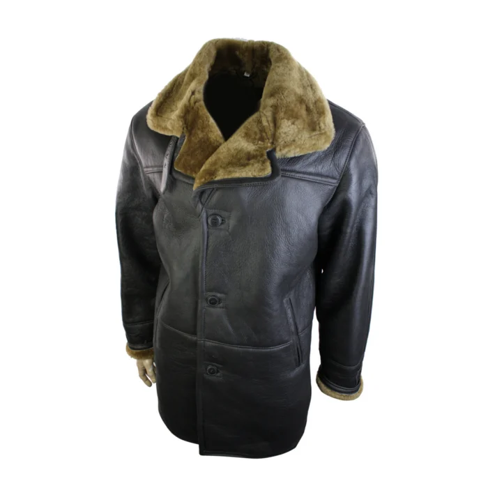 Mens 3/4 Brown Duffle Crombi Real Sheepskin Jacket Classic Brown Ginger - Image 2