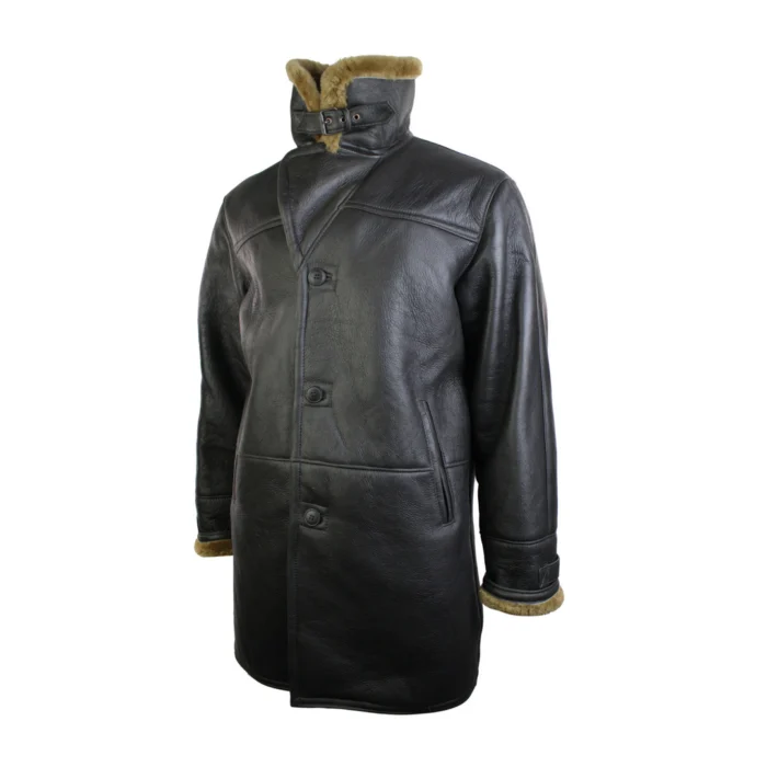 Mens 3/4 Brown Duffle Crombi Real Sheepskin Jacket Classic Brown Ginger - Image 4