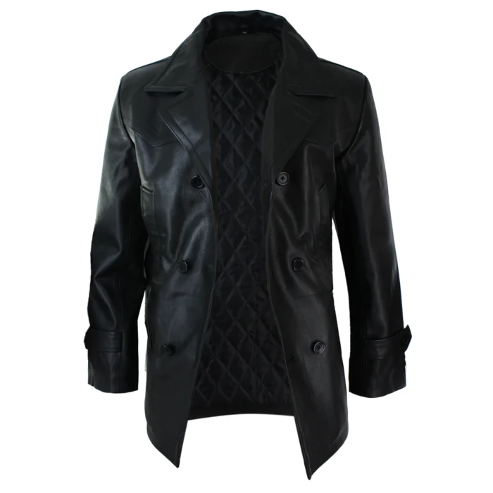 Mens 3/4 Double Breasted Real Leather Dr Who Kreigsmarine Uboat Jacket - Image 3