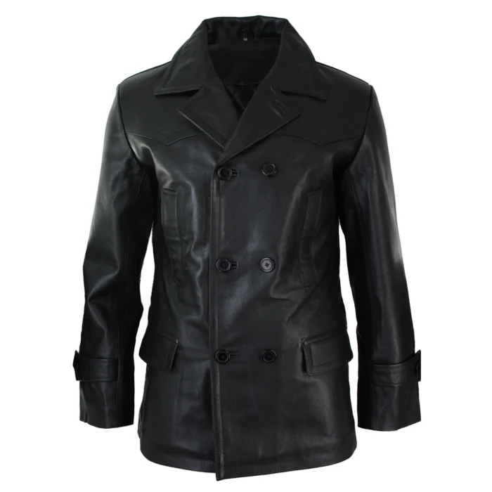 Mens 3/4 Double Breasted Real Leather Dr Who Kreigsmarine Uboat Jacket - Image 1