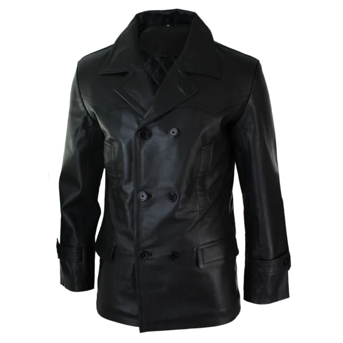 Mens 3/4 Double Breasted Real Leather Dr Who Kreigsmarine Uboat Jacket - Image 2