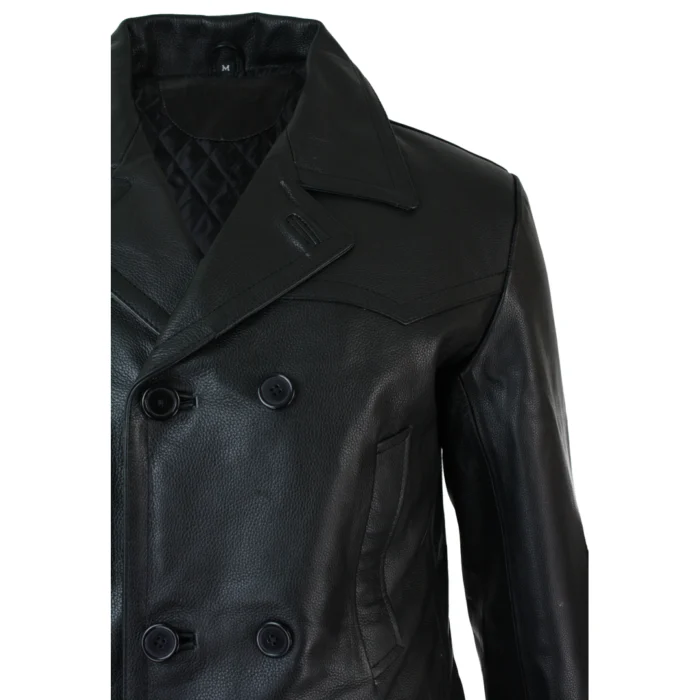Mens 3/4 Double Breasted Real Leather Dr Who Kreigsmarine Uboat Jacket - Image 4