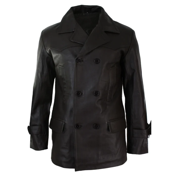 Mens 3/4 Double Breasted Real Leather Dr Who Kreigsmarine Uboat Jacket - Image 6