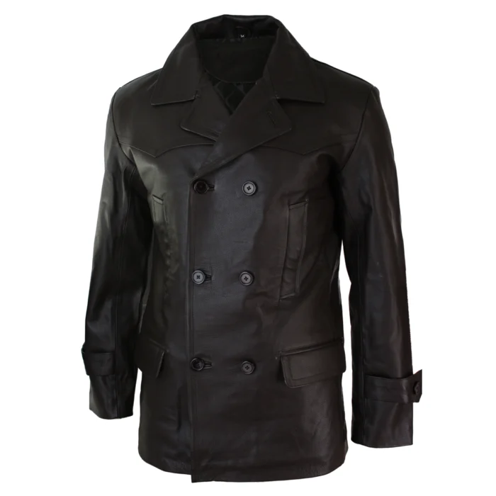 Mens 3/4 Double Breasted Real Leather Dr Who Kreigsmarine Uboat Jacket - Image 10