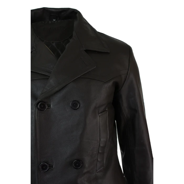 Mens 3/4 Double Breasted Real Leather Dr Who Kreigsmarine Uboat Jacket - Image 9