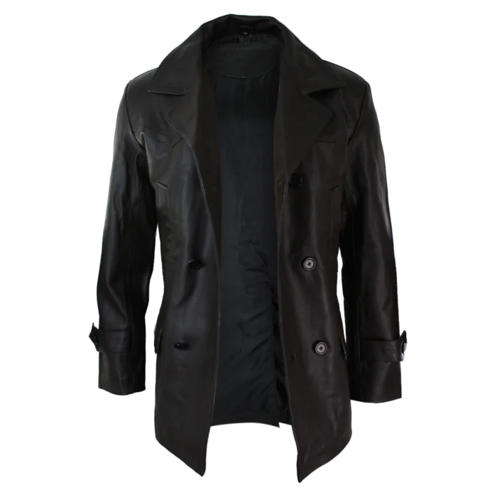 Mens 3/4 Double Breasted Real Leather Dr Who Kreigsmarine Uboat Jacket - Image 7