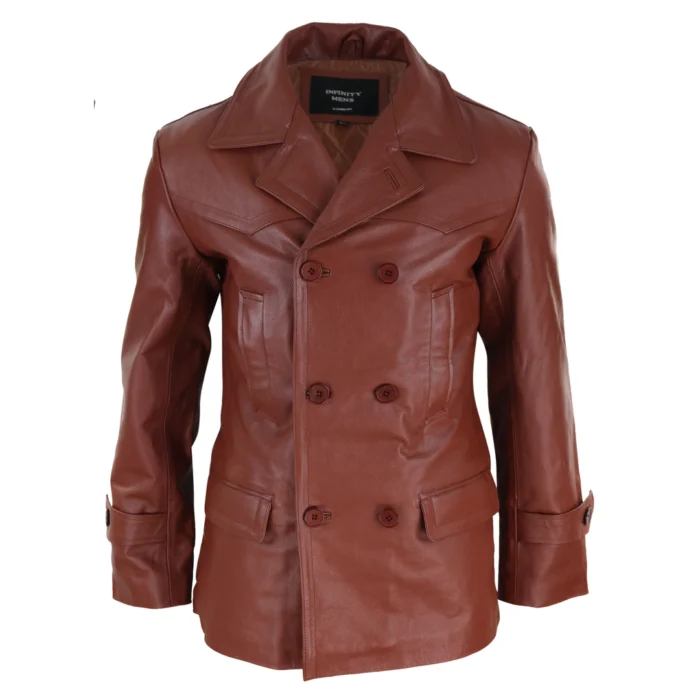 Mens 3/4 Double Breasted Real Leather Dr Who Kreigsmarine Uboat Jacket - Image 11