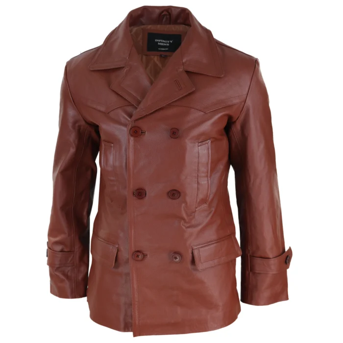 Mens 3/4 Double Breasted Real Leather Dr Who Kreigsmarine Uboat Jacket - Image 15