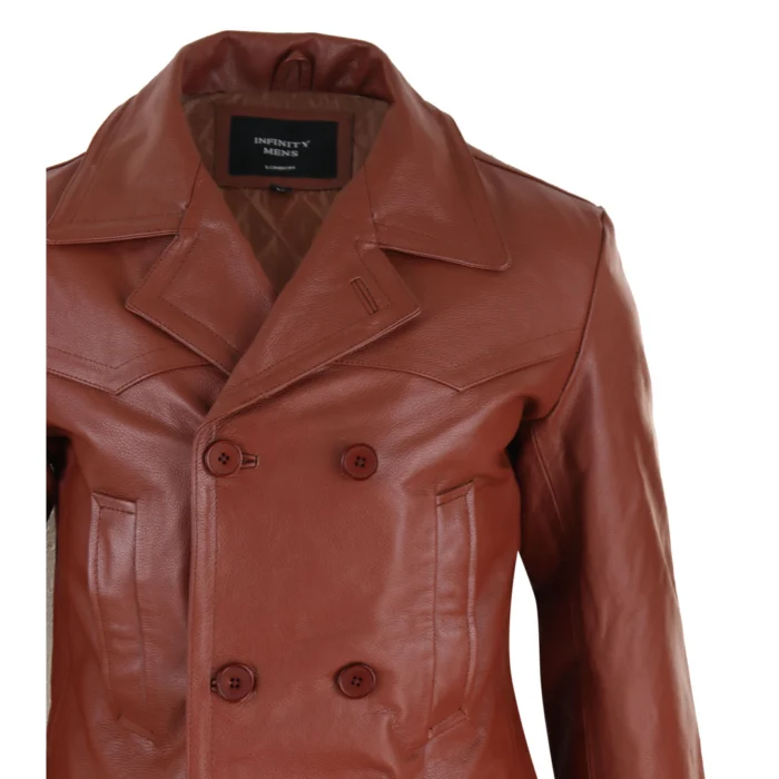 Mens 3/4 Double Breasted Real Leather Dr Who Kreigsmarine Uboat Jacket - Image 14