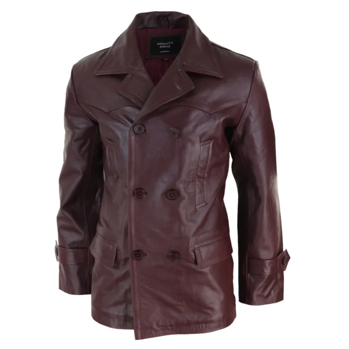 Mens 3/4 Double Breasted Real Leather Dr Who Kreigsmarine Uboat Jacket - Image 19