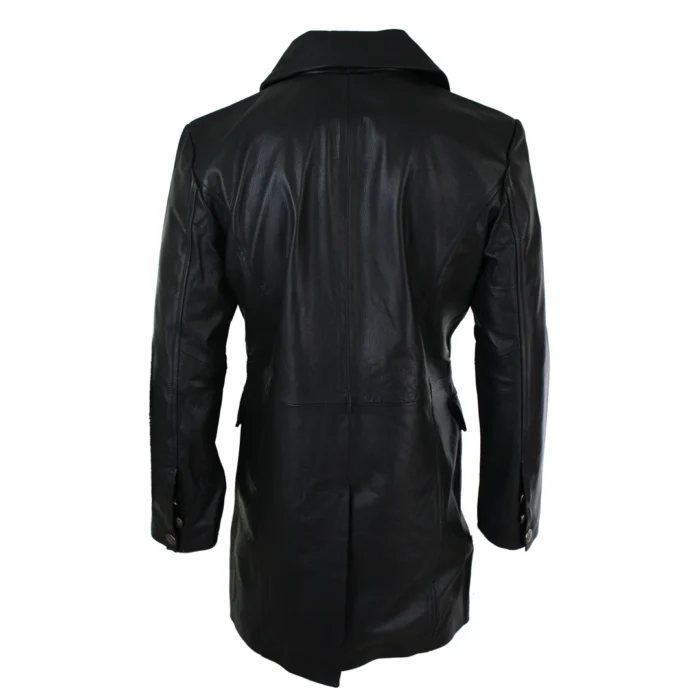 Mens Long 3/4 Black Real Leather German Generals Jacket Punk Rock Emo - Image 5