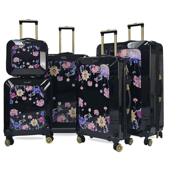 Floral Suitcase 4 Wheel Shiny Hard Case Shell Roller Wheels Cabin Small Medium Large Set Carry On Check In - Image 74