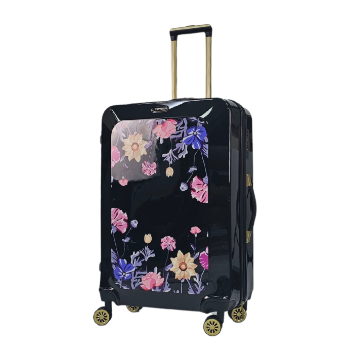 Floral Suitcase 4 Wheel Shiny Hard Case Shell Roller Wheels Cabin Small Medium Large Set Carry On Check In - Image 31