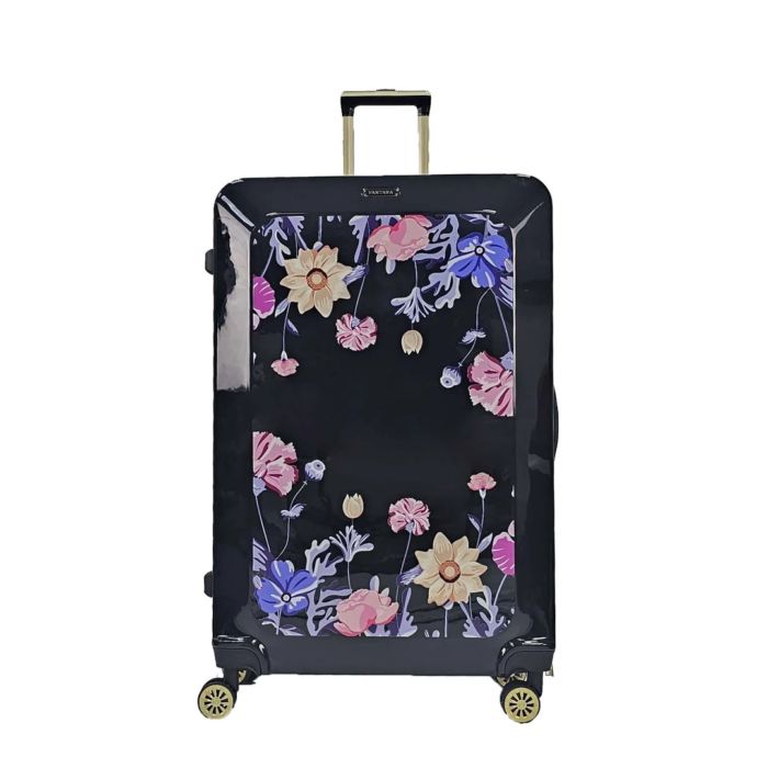 Floral Suitcase 4 Wheel Shiny Hard Case Shell Roller Wheels Cabin Small Medium Large Set Carry On Check In - Image 45