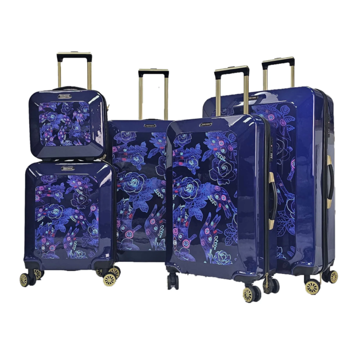 Floral Suitcase 4 Wheel Shiny Hard Case Shell Roller Wheels Cabin Small Medium Large Set Carry On Check In - Image 75