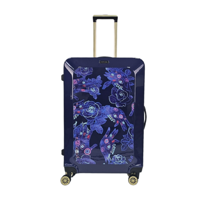 Floral Suitcase 4 Wheel Shiny Hard Case Shell Roller Wheels Cabin Small Medium Large Set Carry On Check In - Image 35