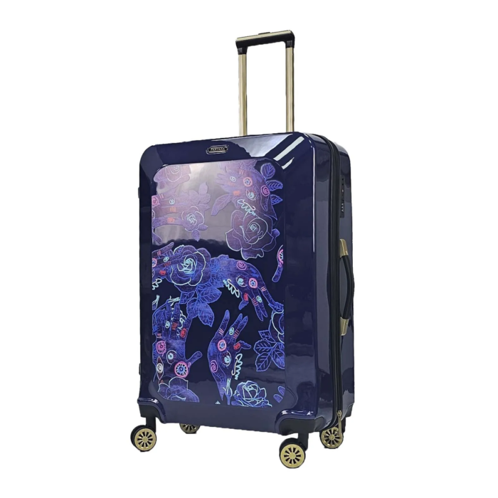Floral Suitcase 4 Wheel Shiny Hard Case Shell Roller Wheels Cabin Small Medium Large Set Carry On Check In - Image 36