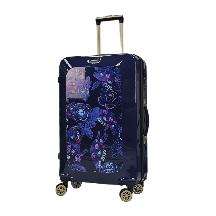 Floral Suitcase 4 Wheel Shiny Hard Case Shell Roller Wheels Cabin Small Medium Large Set Carry On Check In - Image 21