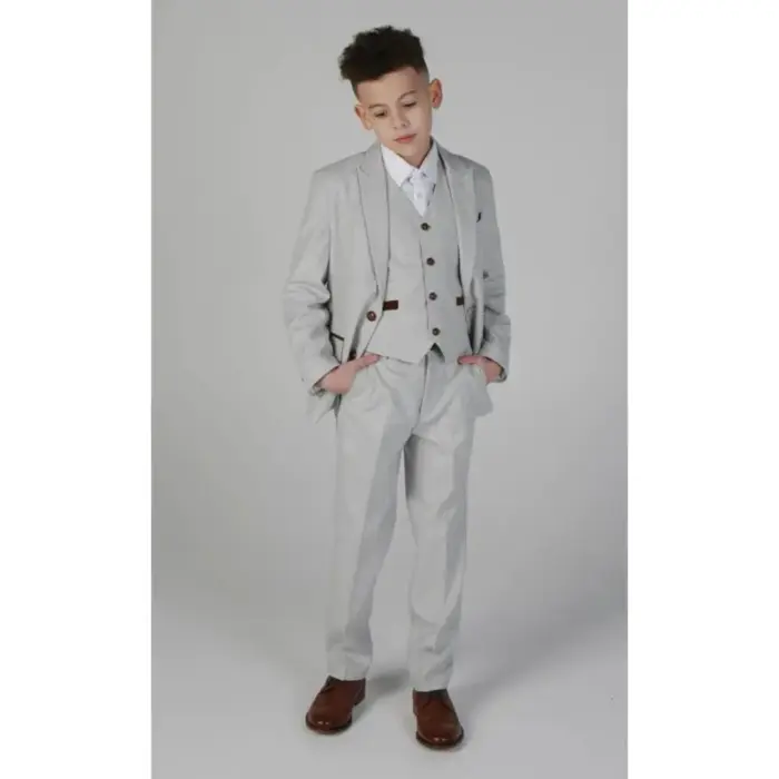 Boys Grey Stone 3 Piece Tweed Check Suit Wedding - Image 2
