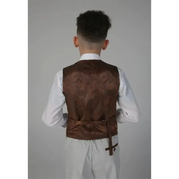 Boys Grey Stone 3 Piece Tweed Check Suit Wedding - Image 5