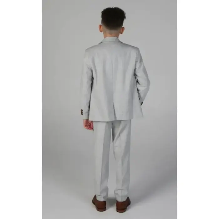Boys Grey Stone 3 Piece Tweed Check Suit Wedding - Image 6