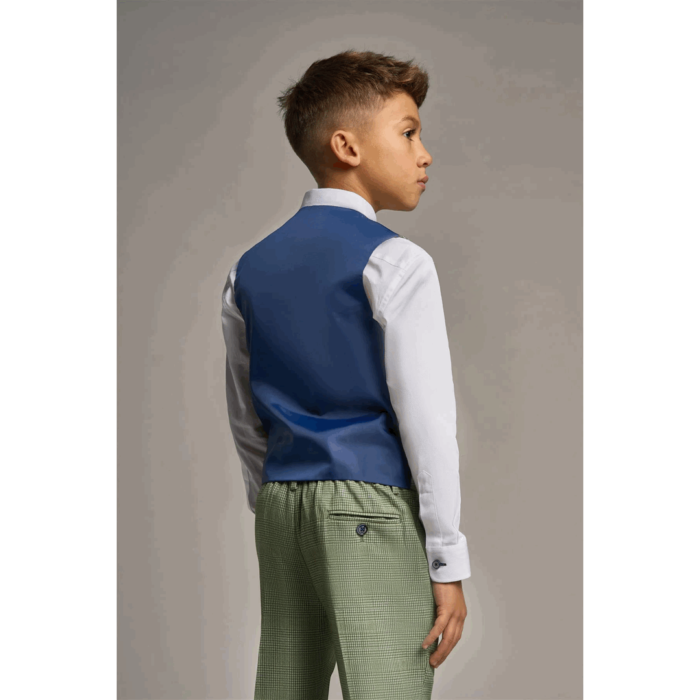 Boys 3 Piece Sage Green Check Suit Tweed Tailored Fit Wedding - Image 3