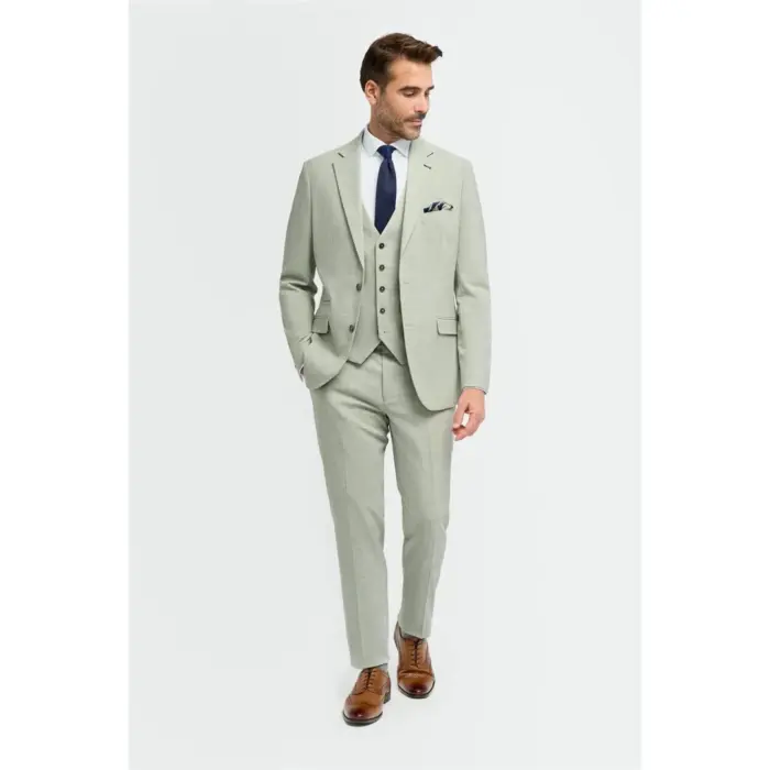 Men's Suit Sage Green 3 Piece Lightweight Wedding Summer Prom Dress - Image 2