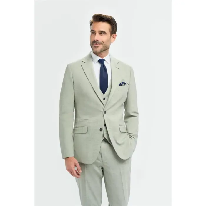 Men's Suit Sage Green 3 Piece Lightweight Wedding Summer Prom Dress - Image 1