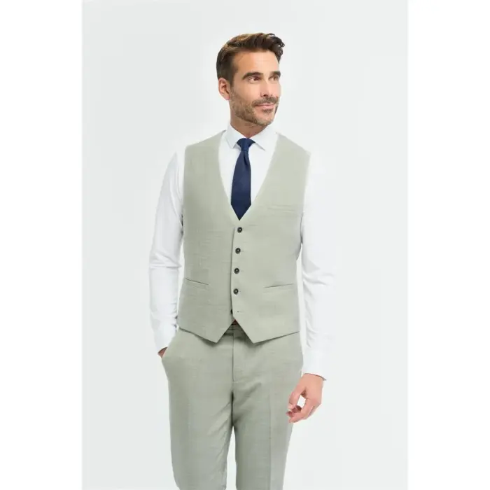 Men's Suit Sage Green 3 Piece Lightweight Wedding Summer Prom Dress - Image 5