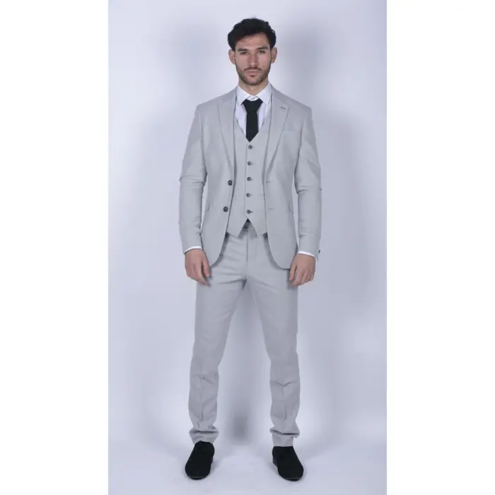 Mens Tweed Light Grey 3 Piece Suit Tailored Fit Classic Vintage 1920s Wedding - Image 4