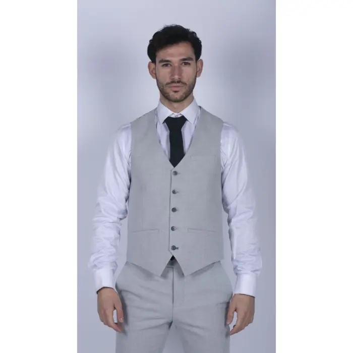 Mens Tweed Light Grey 3 Piece Suit Tailored Fit Classic Vintage 1920s Wedding - Image 5