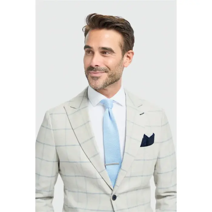 Men's Suit Grey 2 Piece Lightweight Linen Checked Formal Dress Suits - Image 3
