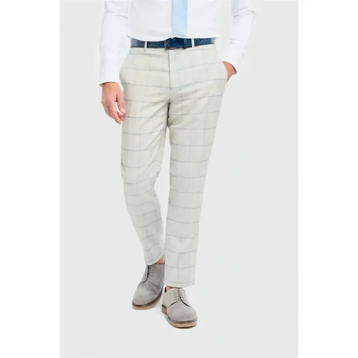 Men's Suit Grey 2 Piece Lightweight Linen Checked Formal Dress Suits - Image 5