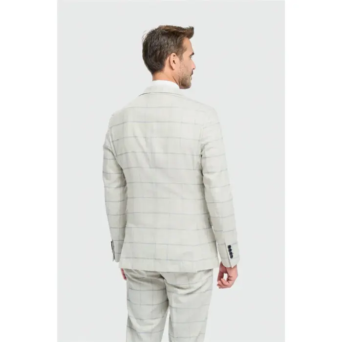 Men's Suit Grey 2 Piece Lightweight Linen Checked Formal Dress Suits - Image 8