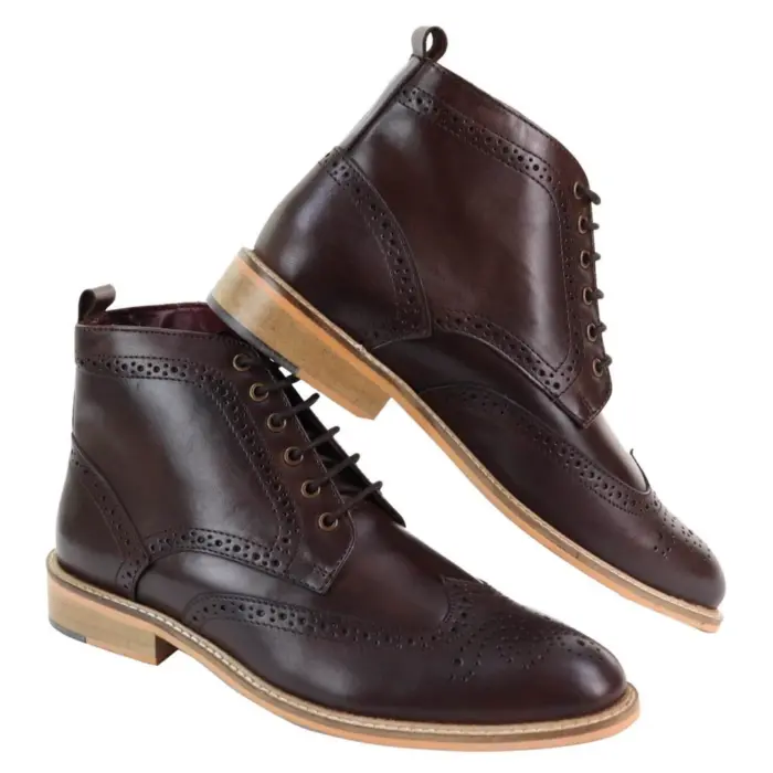 Mens Smart Casual Brouge Ankle Boots Shoes Laced Leather Peaky Blinders 1920s - Image 3