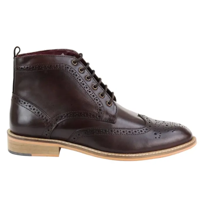 Mens Smart Casual Brouge Ankle Boots Shoes Laced Leather Peaky Blinders 1920s - Image 1