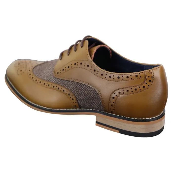 Mens Leather Tweed Herringbone Smart Casual Shoes Blinders Vintage Classic - Image 10