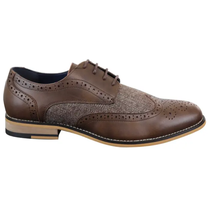 Mens Leather Tweed Herringbone Smart Casual Shoes Blinders Vintage Classic - Image 1